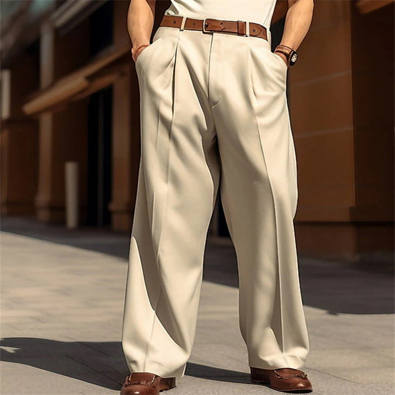 Men's Wide Leg Leisure Front Pocket Straight Pants