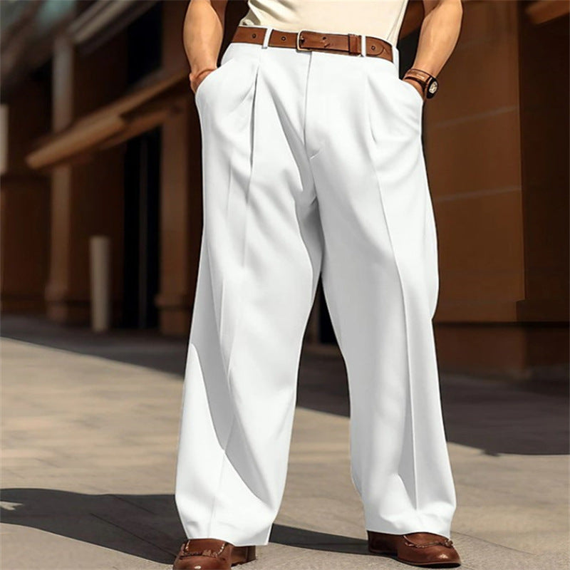 Men's Wide Leg Leisure Front Pocket Straight Pants