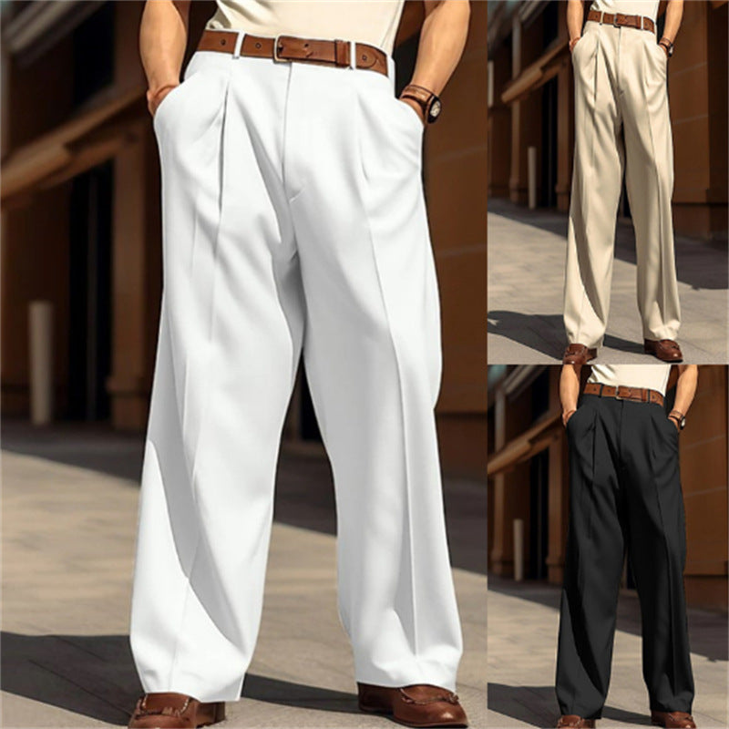 Men's Wide Leg Leisure Front Pocket Straight Pants